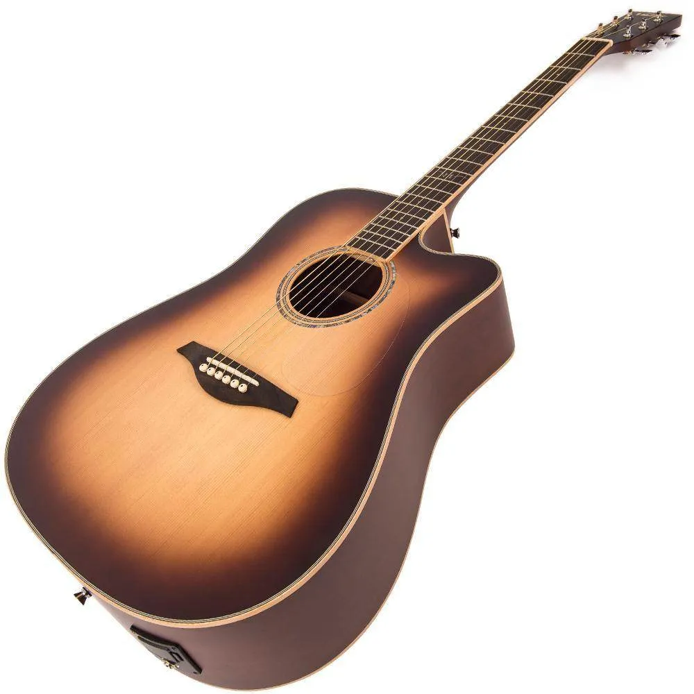 Vintage VEC550 Electro-Acoustic Dreadnought Guitar ~ Satin Tobacco Sunburst