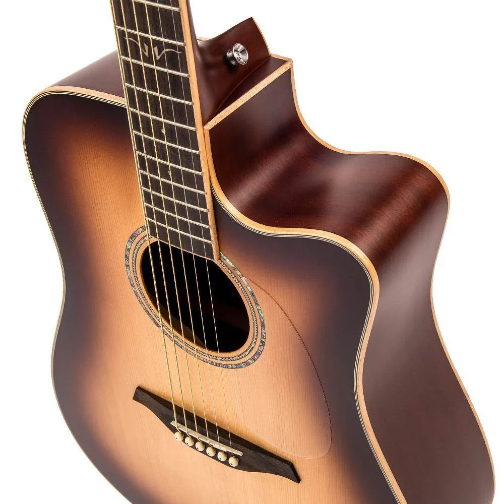 Vintage VEC550 Electro-Acoustic Dreadnought Guitar ~ Satin Tobacco Sunburst