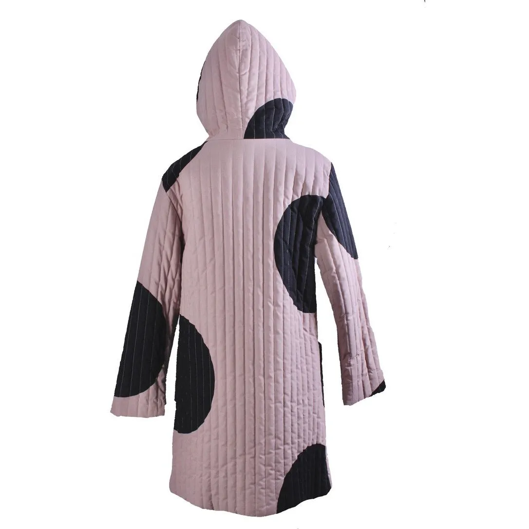 Vintage Vuokko Huge Polka Dot Cotton Quilted Womens Hooded Coat Snap Front Mod XS/S
