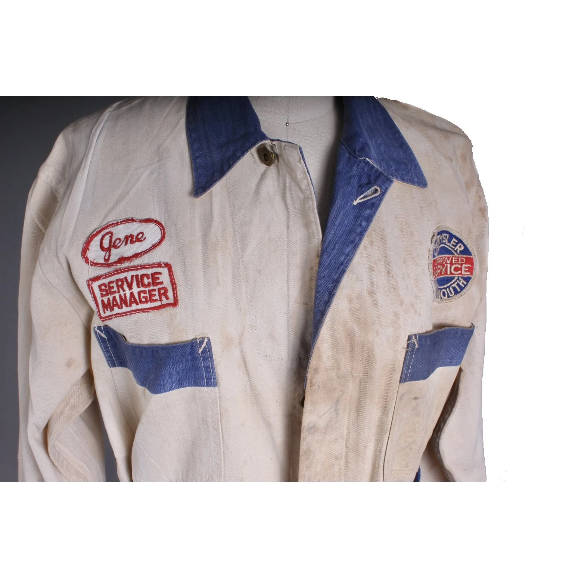 Vtg 40’s Chrysler Auto Mechanic Shop Coat Sz 38 Sanforized Cowden Herringbone