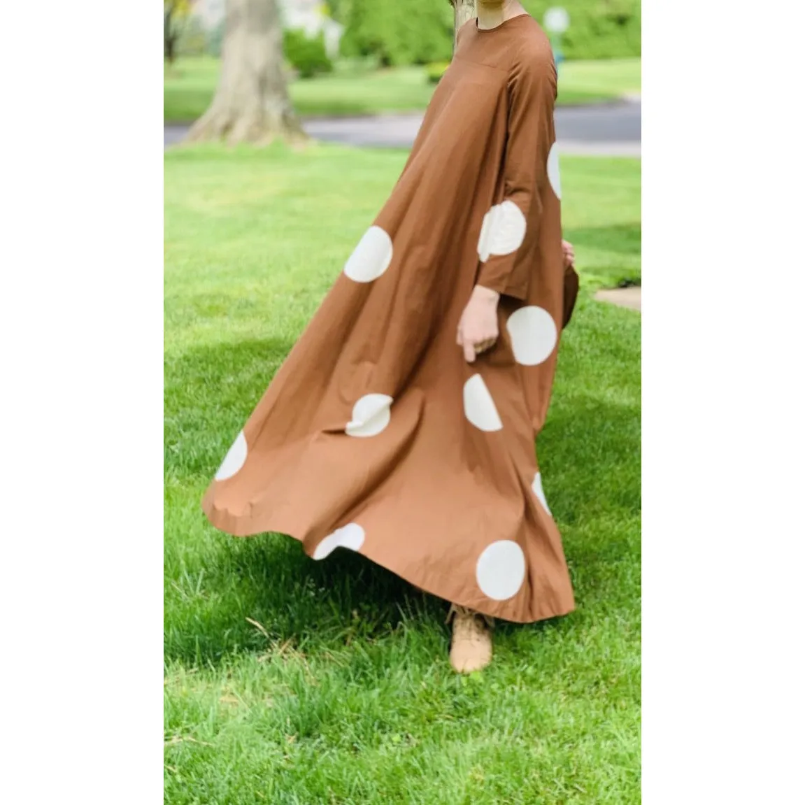 Vuokko 1970 Pallo Annika RImala Vintage Tent Gown Cotton Brown and White Polka Dot Sz 38