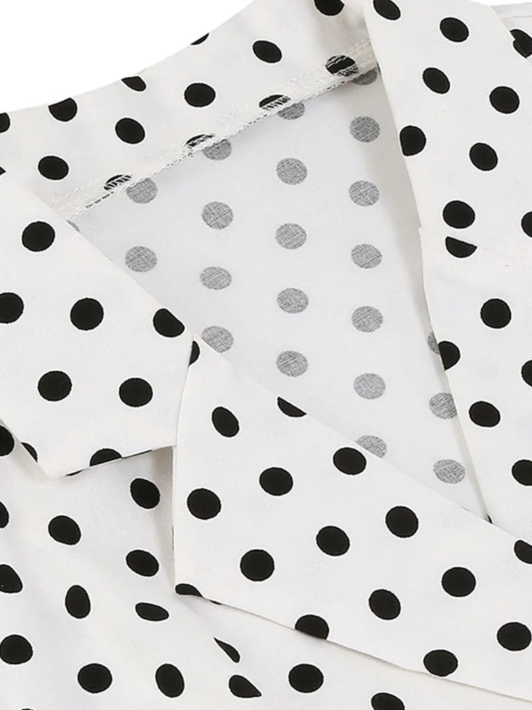White Polka Dots Sleeveless 1950S Vintage Shirt Swing Dress