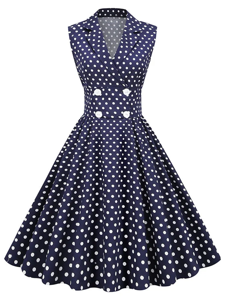 White Polka Dots Sleeveless 1950S Vintage Shirt Swing Dress