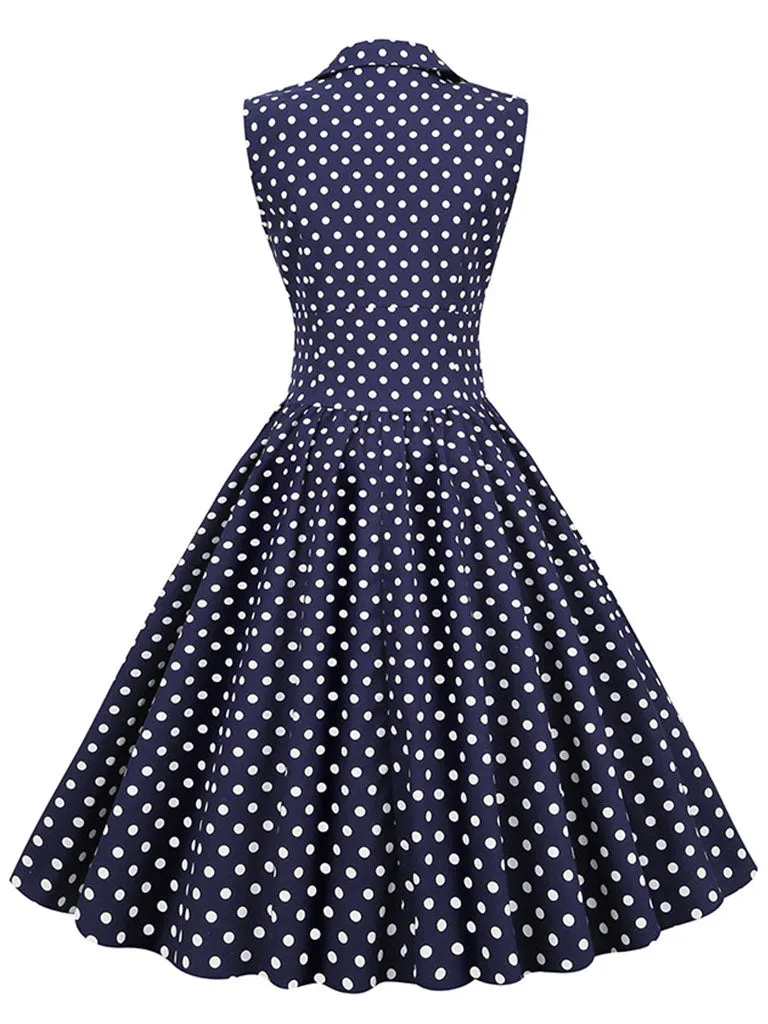 White Polka Dots Sleeveless 1950S Vintage Shirt Swing Dress