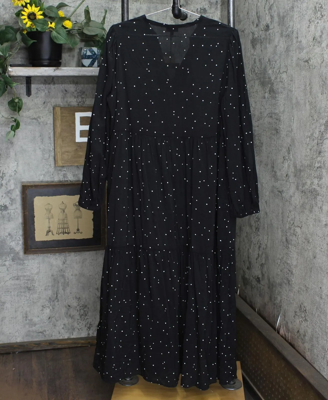 Who What Wear Women's Polka Dot Long Sleeve Tiered Flowy Dress WD-783
