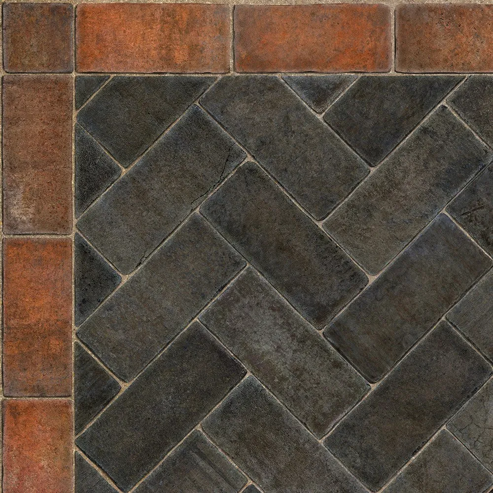Williamsburg Brick Herringbone "The Powder Horn" Vinyl Floorcloth - Spicher & Co.