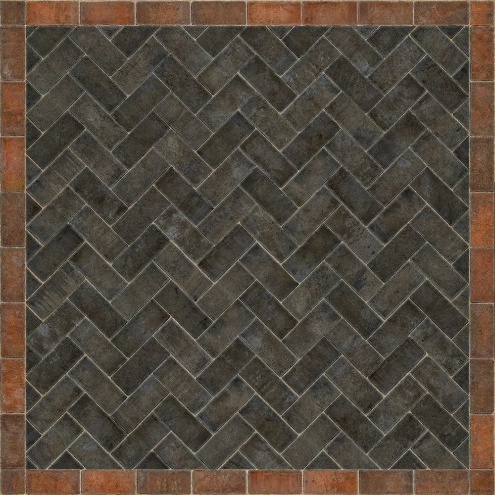 Williamsburg Brick Herringbone "The Powder Horn" Vinyl Floorcloth - Spicher & Co.