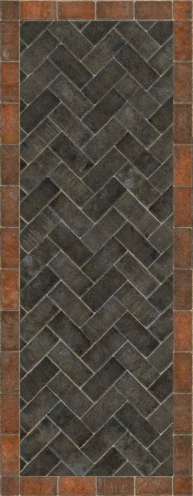 Williamsburg Brick Herringbone "The Powder Horn" Vinyl Floorcloth - Spicher & Co.