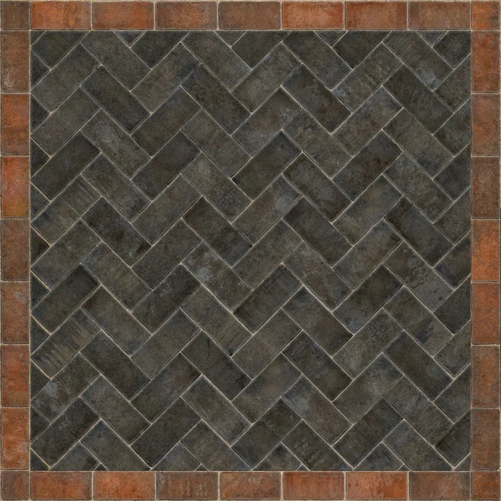 Williamsburg Brick Herringbone "The Powder Horn" Vinyl Floorcloth - Spicher & Co.