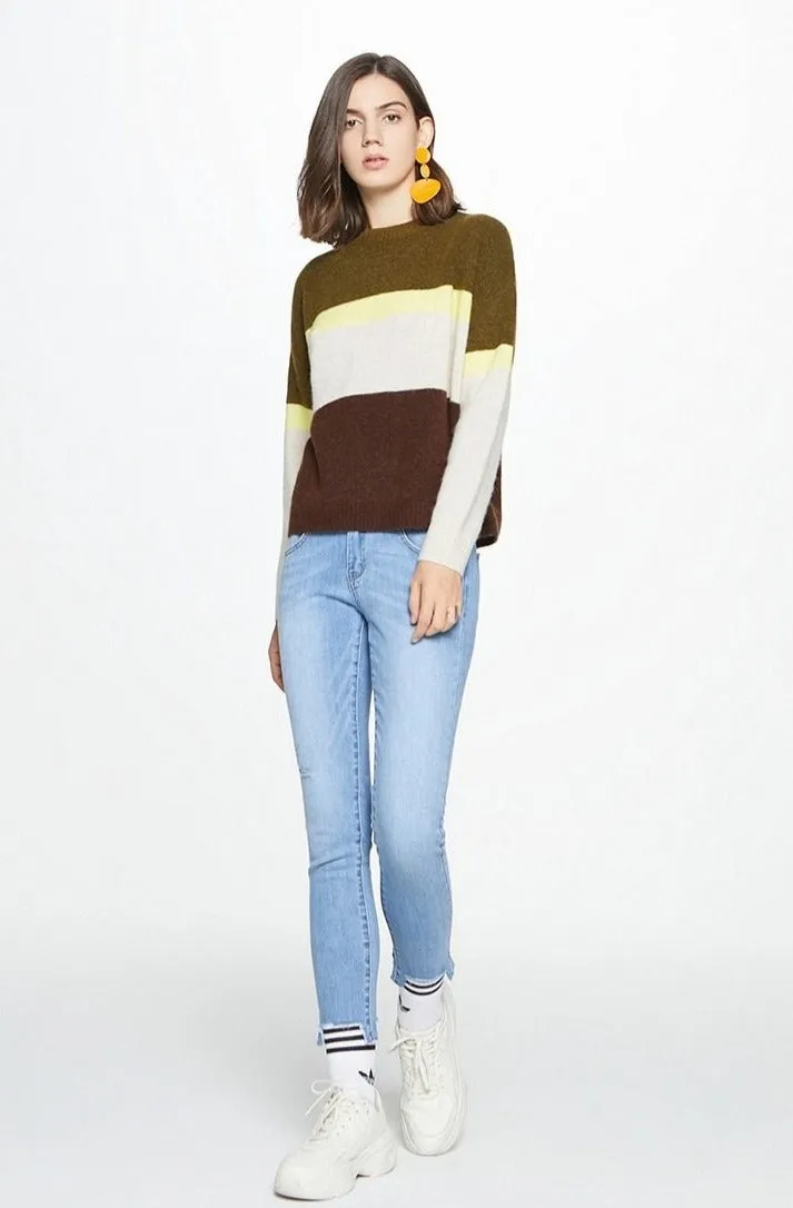 Women's Colorful Joint Knit with Round Collar