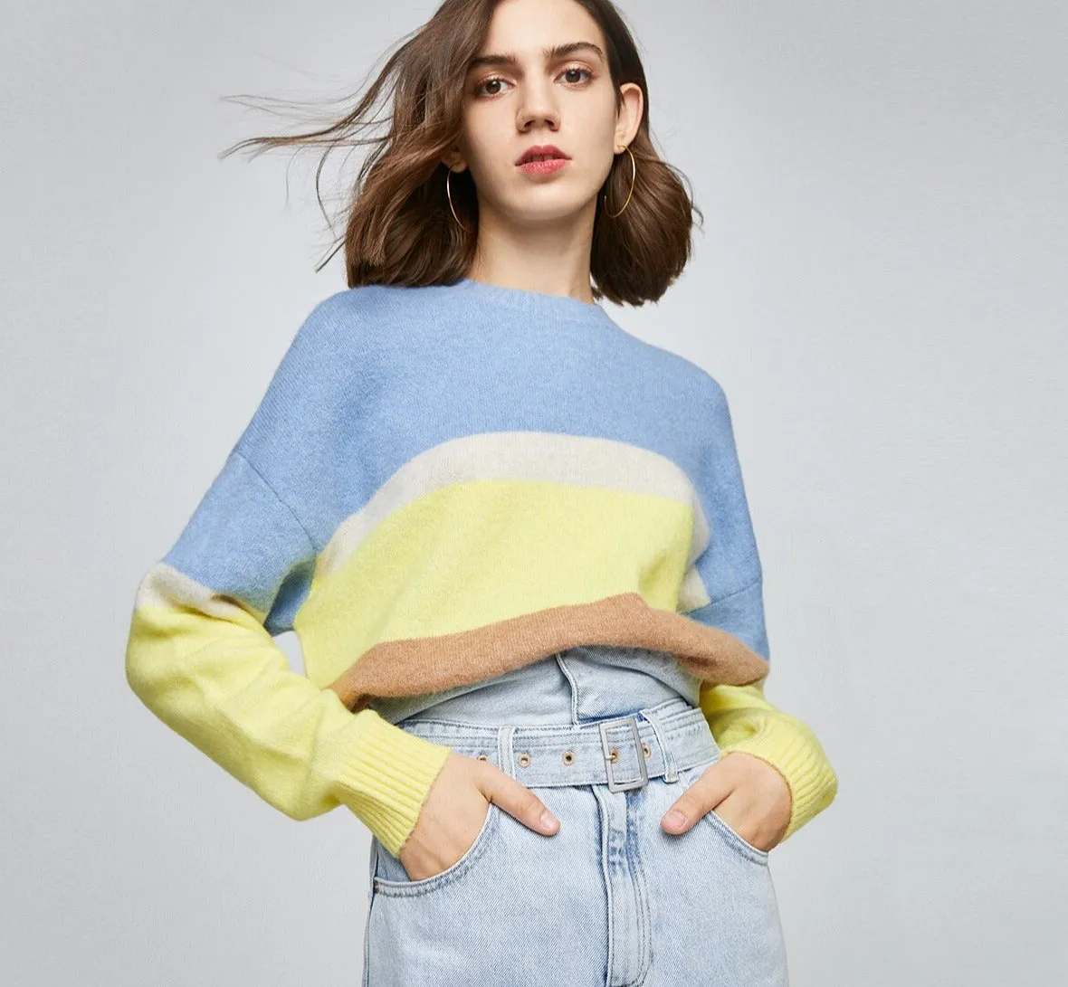 Women's Colorful Joint Knit with Round Collar