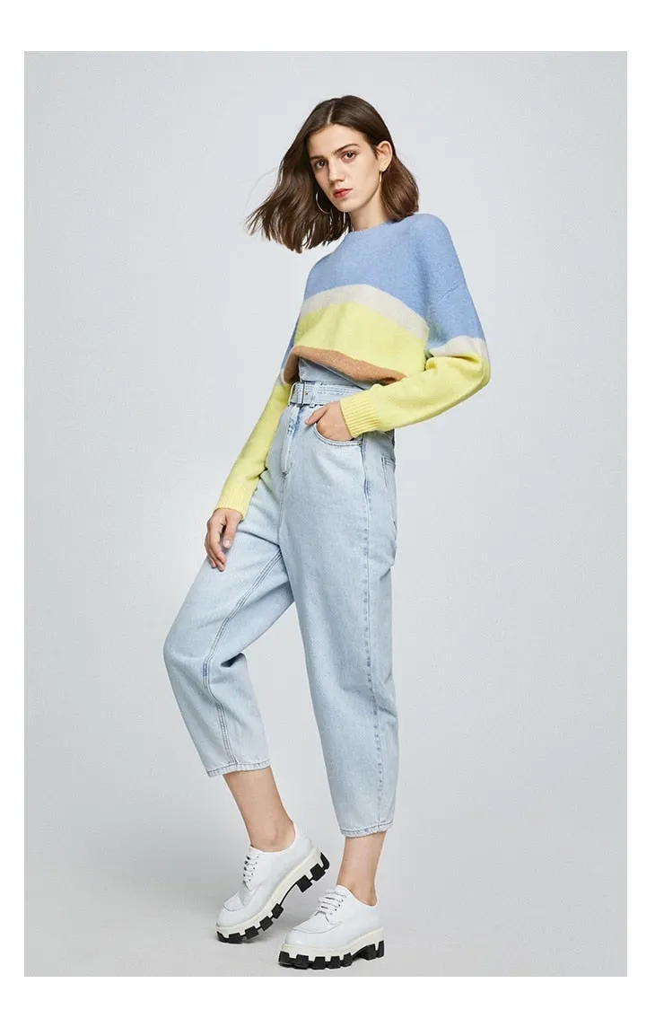 Women's Colorful Joint Knit with Round Collar