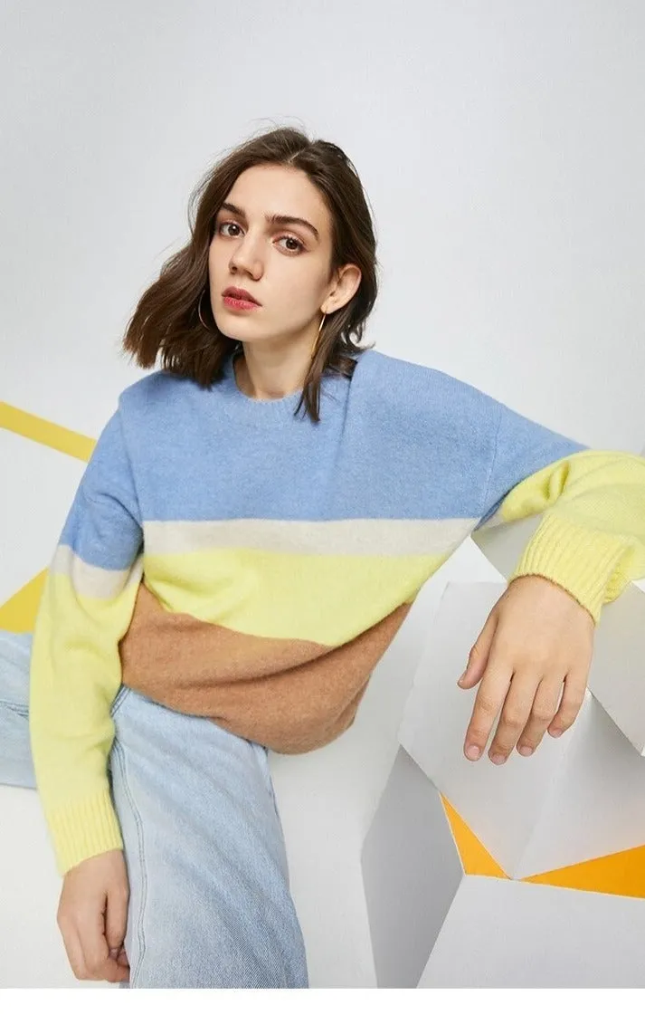 Women's Colorful Joint Knit with Round Collar