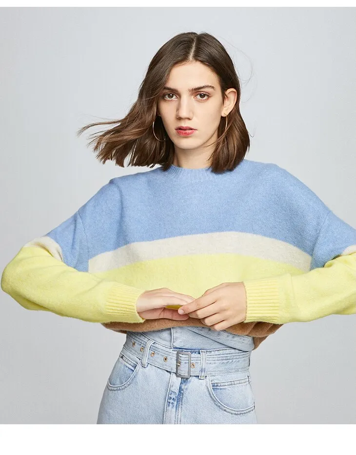 Women's Colorful Joint Knit with Round Collar