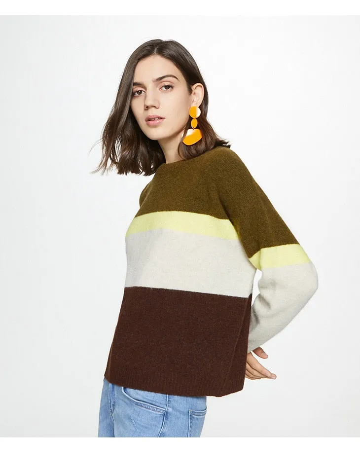 Women's Colorful Joint Knit with Round Collar
