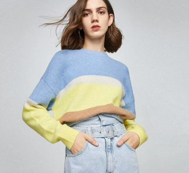 Women's Colorful Joint Knit with Round Collar