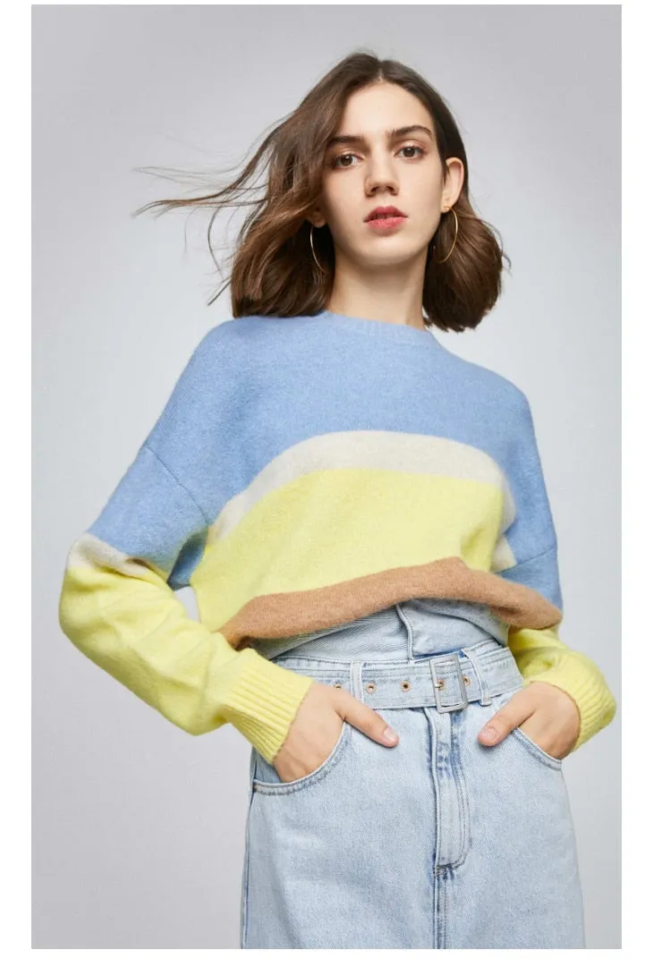 Women's Colorful Joint Knit with Round Collar