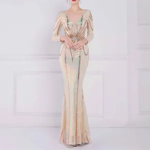 Women's Evening Dress Tight-Fitting Long Sleeve Sequin Formal Occasion Dress S-4XL