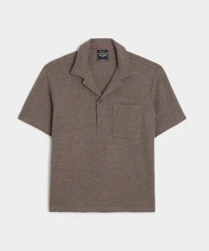 Wool Cotton Knit Herringbone Polo in Burlap