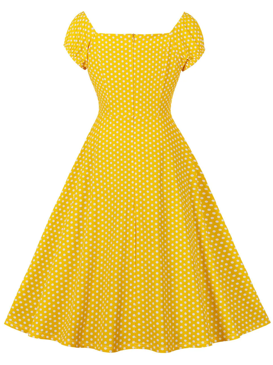 Yellow Polka Dots Cap Sleeve Short Sleeve 1950S Vintage Swing Dress