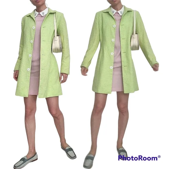 YVES COSSETT DEPECHE MODE Lime Green Polka Dot Print Jacket Size 8