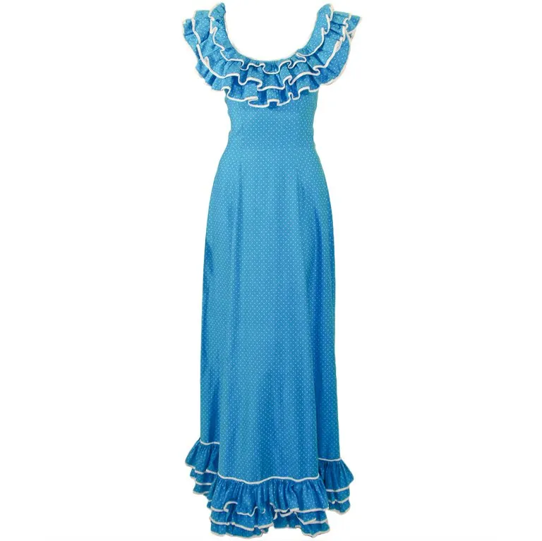 YVES SAINT LAURENT Blue White Polka Dot Ruffle Gown 4