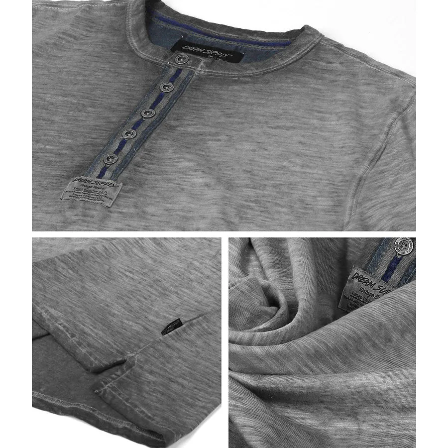 ZIMEGO Mens Long Sleeve Crew Neck Oil Wash Vintage Button Henley T-Shirt